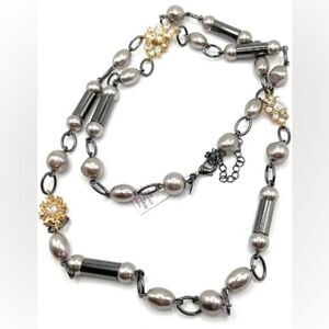 Lia Sophia Signed Vintage Ravenna Beaded Necklace with Hematite & Clear Crystal